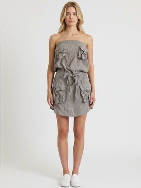 Poetry Clothing Grey Y2K Gauze Pocket Detail Strapless Neck Mini Dress M